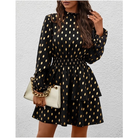 Dresses & Skirts - Polka Dot Mock Neck Ruffle Party Holiday Dress